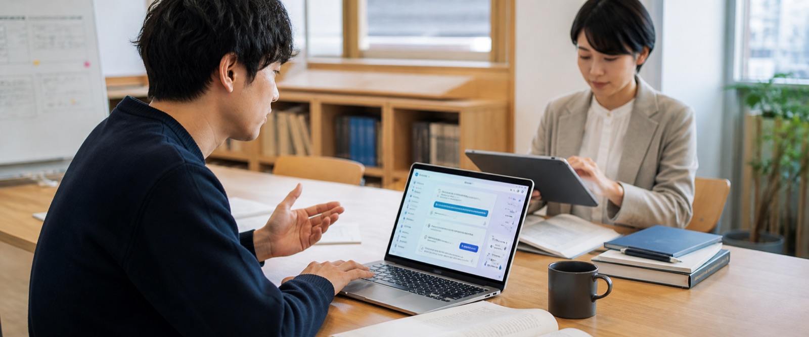 AI学習アシスタントと教材を使う研修の様子