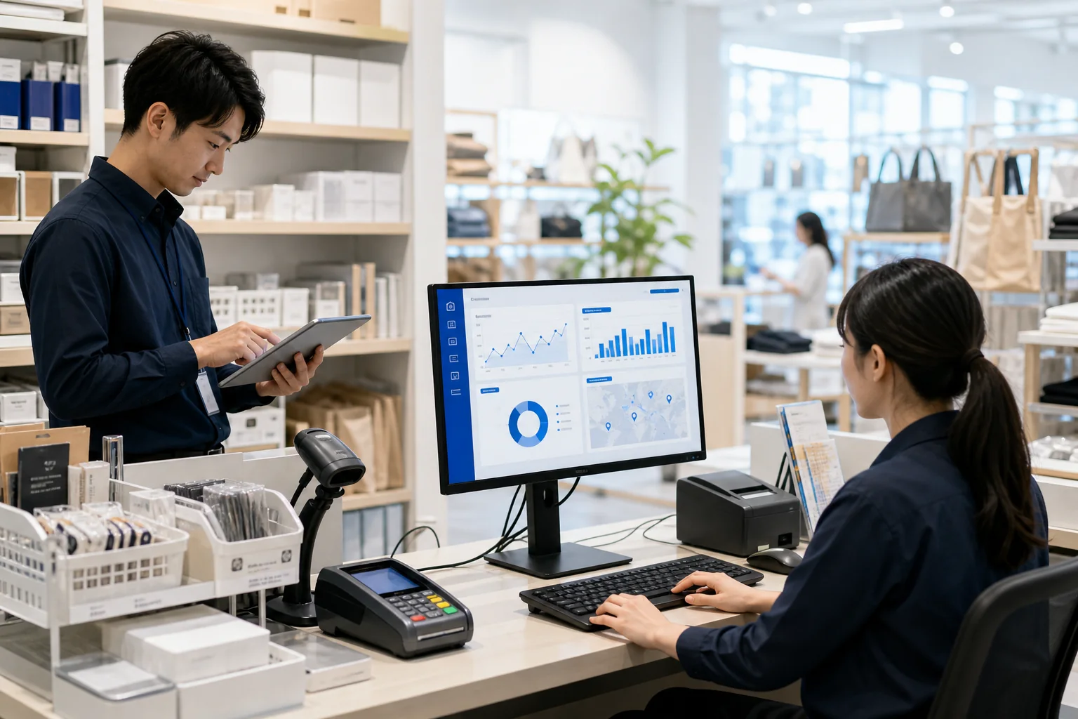 小売店舗で売上や在庫を確認する多店舗管理ダッシュボード