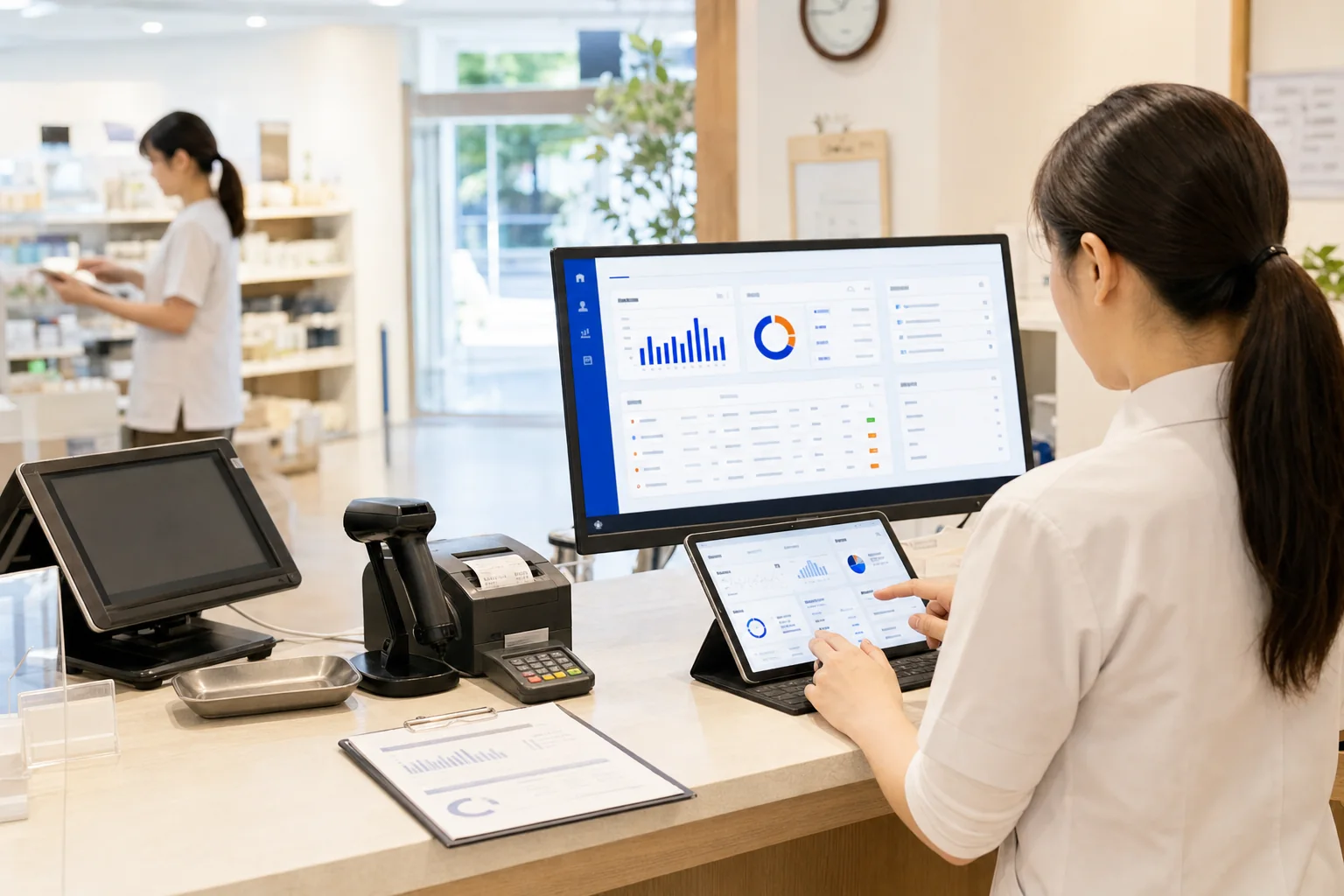 受付、POS・会計、顧客情報を連携する業務システムの利用イメージ