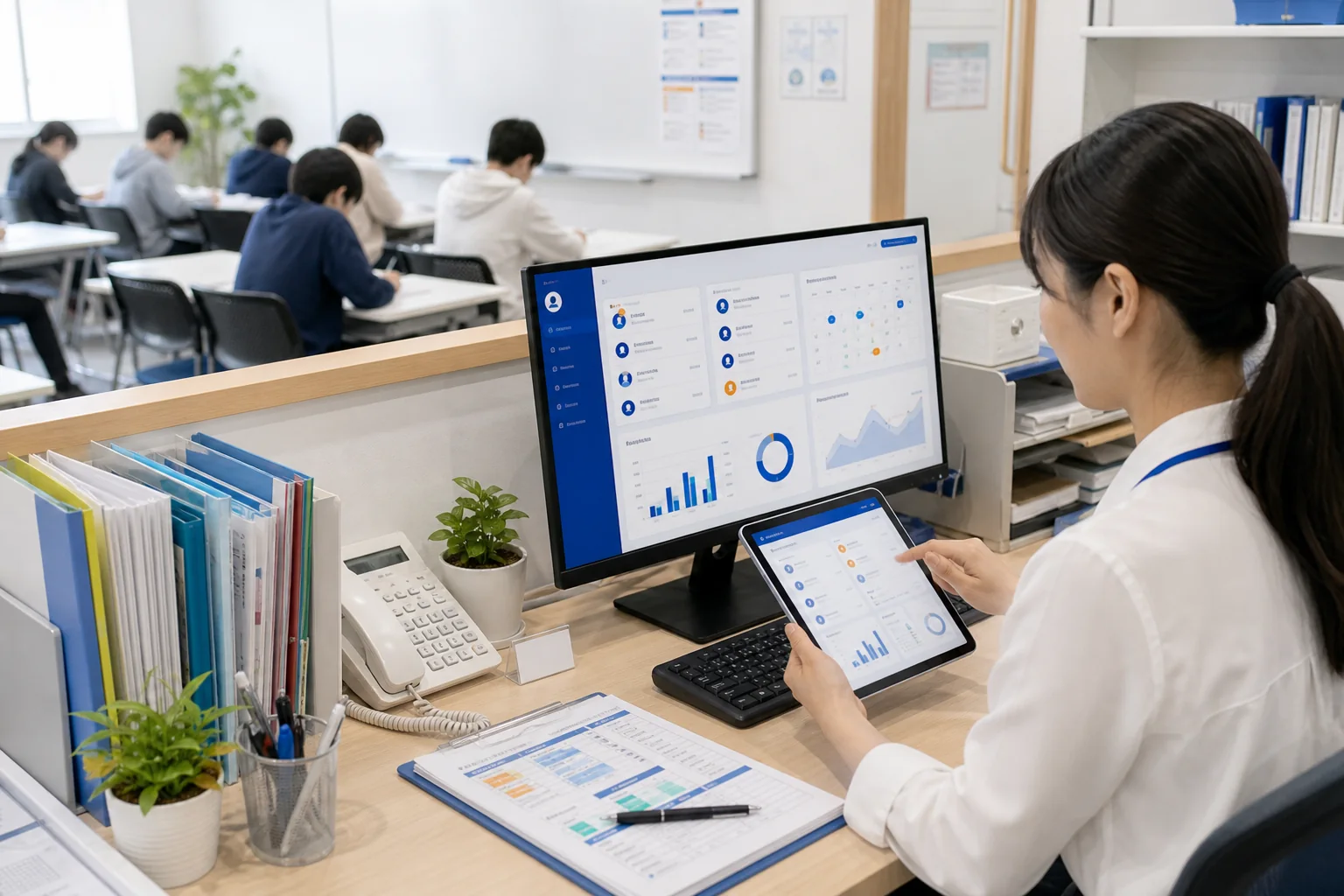 教育現場で生徒情報と学習進捗を確認する管理画面