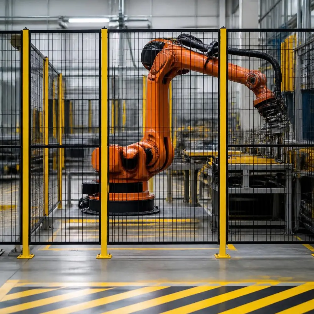 Robot công nghiệp trong vùng rào chắn an toàn