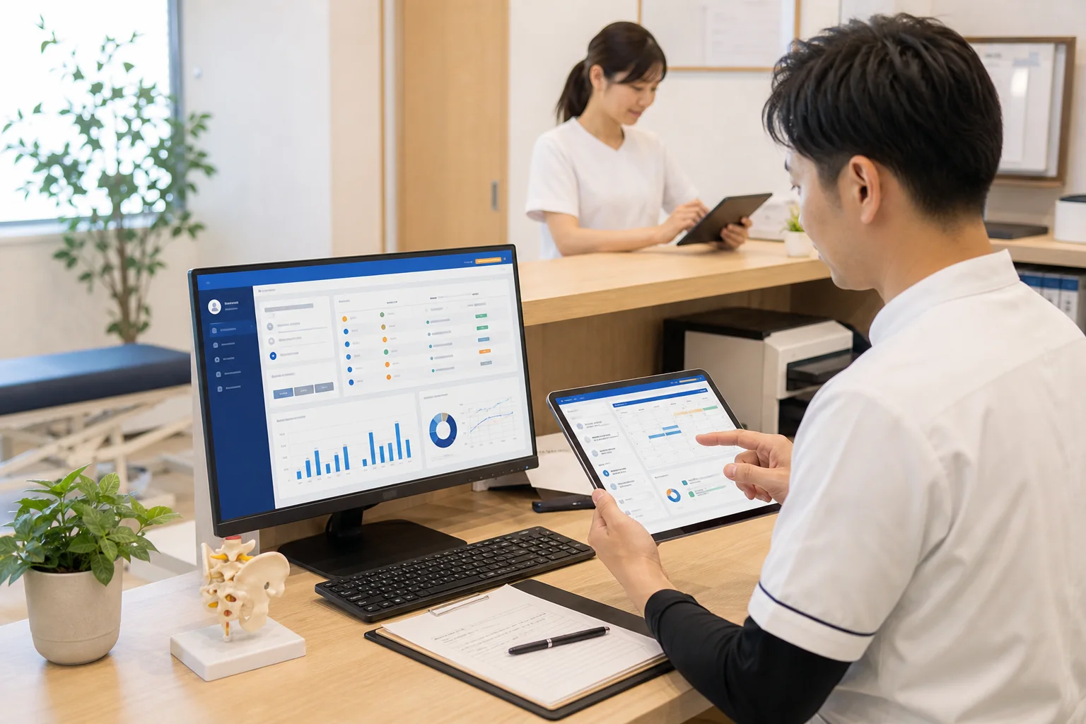 整骨院で施術記録と患者情報を確認する業務システム画面